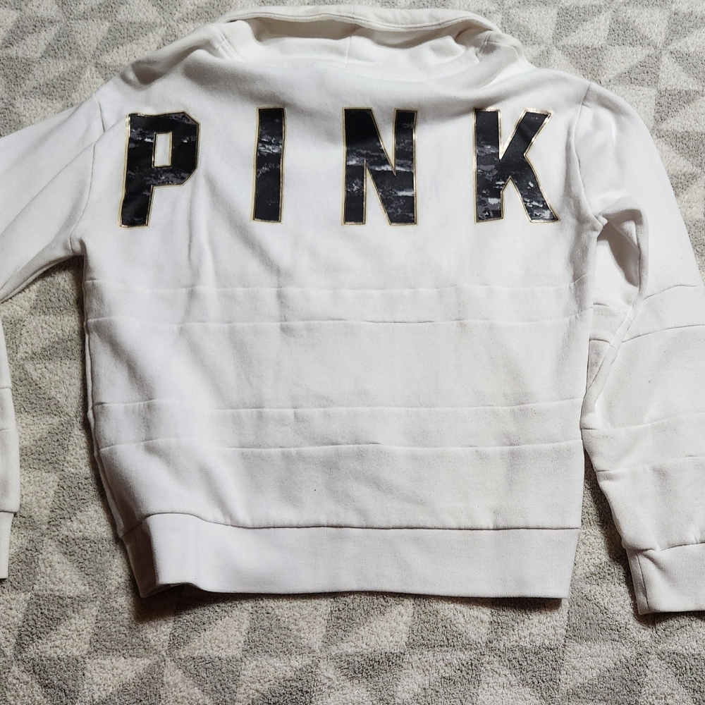 PINK Victoria's Secret Cream Sweatshirt with Gold Lettering